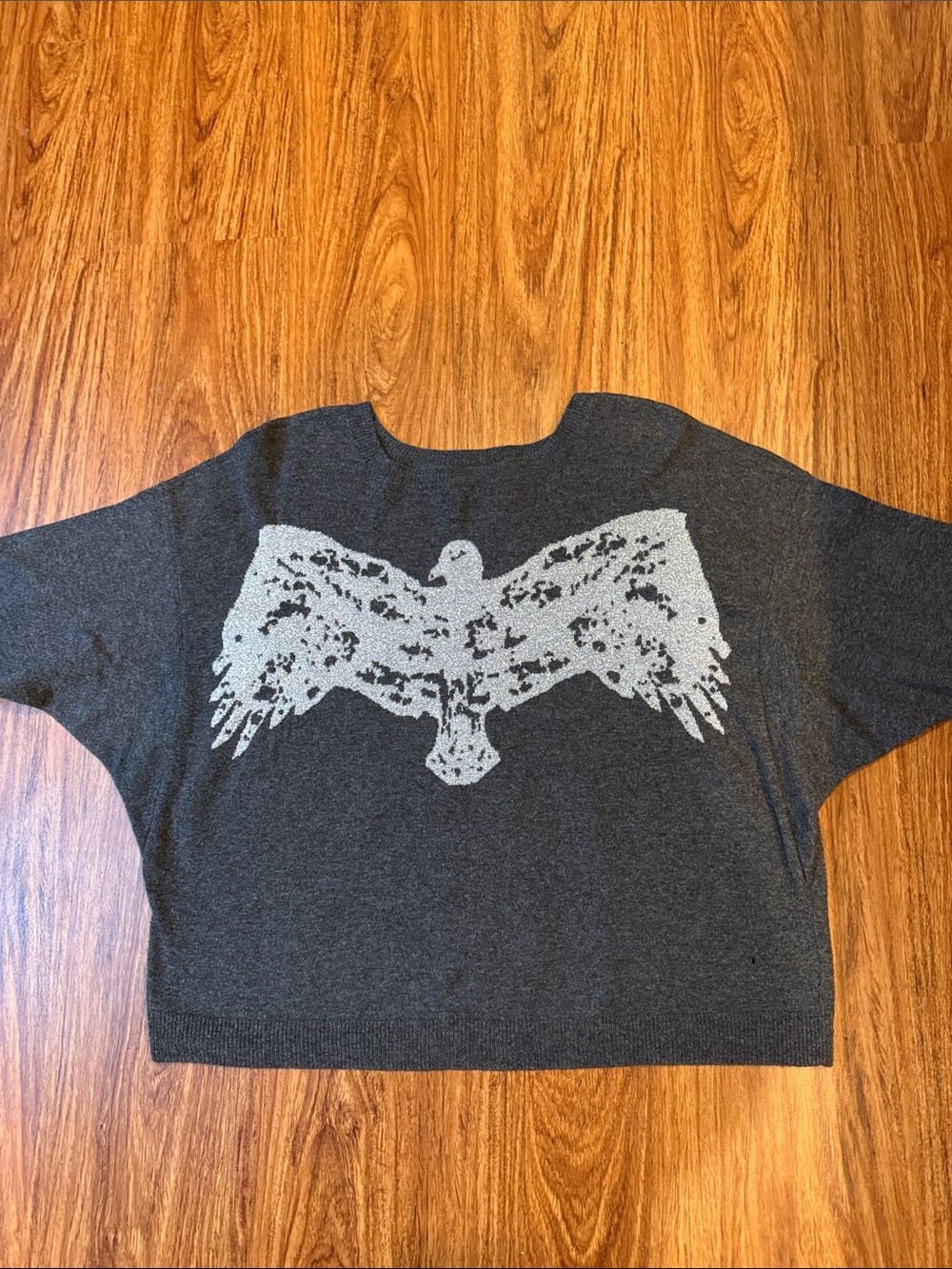 Koch Cashmere Wool Dolman Sleeve Gray Thunderbird Eagle Bird Sweater USA Small